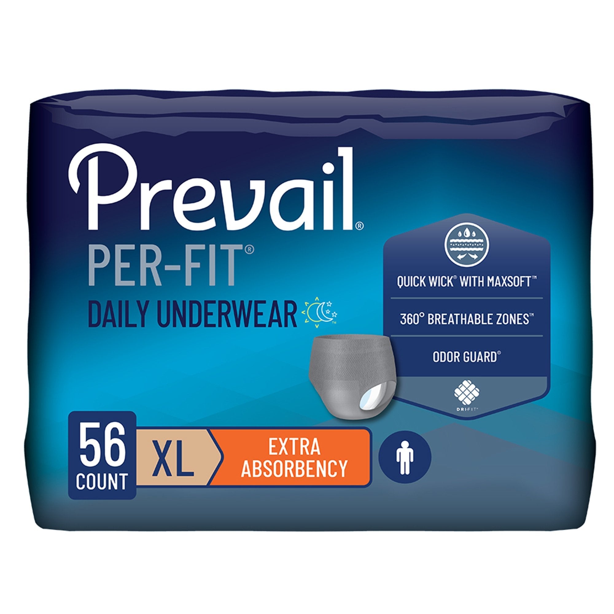 First Quality Products LLC Prevail Per-Fit Men Adult Moderate Absorbent Underwear, X-Large, White (56/CS) 