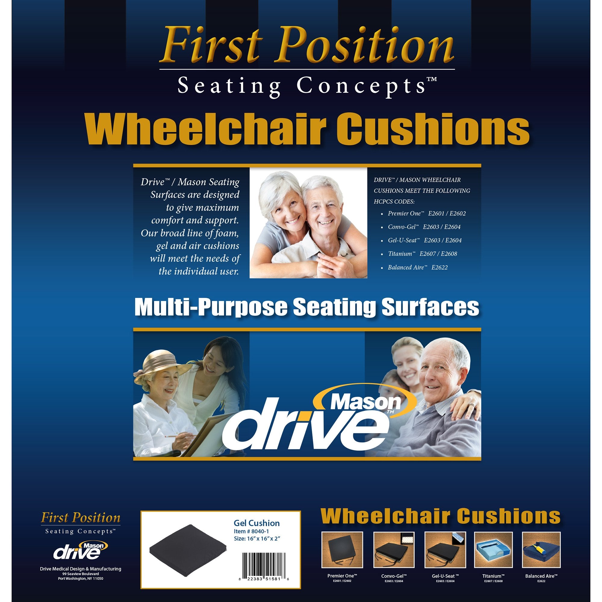 drive Gel-U-Seat Lite Seat Cushion, 16 x 16 in. (Case of 4)