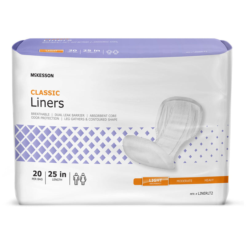 McKesson Classic Liners, 25 Inches Long, for Light Incontinence (Case of 80)