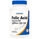 Dietary Supplement nutricost Folic Acid (Vitamin B9) Folate 1,000 mcg Strength Capsule 240 Per Bottle (Case of 2880)