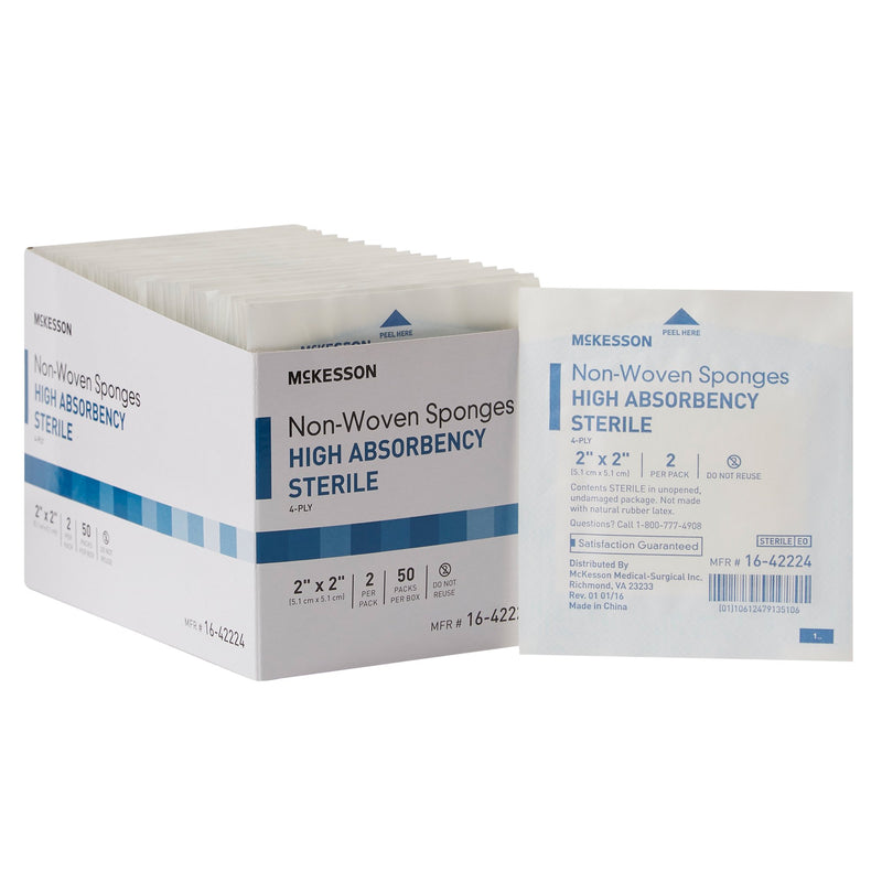 McKesson Sterile Nonwoven Sponge, 2 x 2 Inch, Four Ply (Case of 1500)