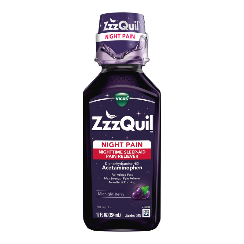 Procter & Gamble ZzzQuil Night Pain Nighttime Sleep-Aid Pain Reliever Liquid, Midnight Berry 