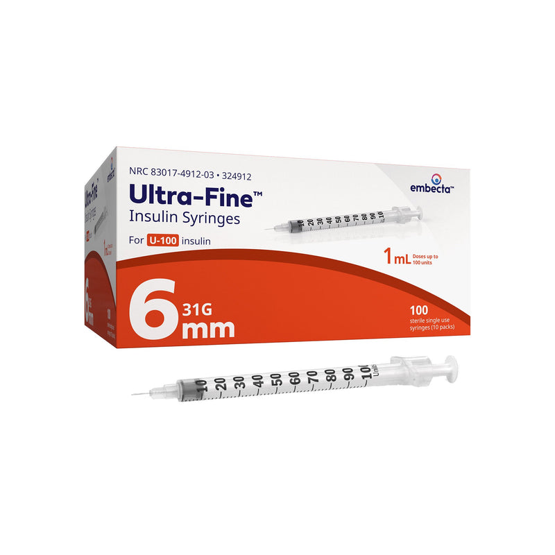 Standard Insulin Syringe with Needle Veo Ultra-Fine 1 mL 15/64 Inch 31 Gauge NonSafety Regular Wall (Case of 500)
