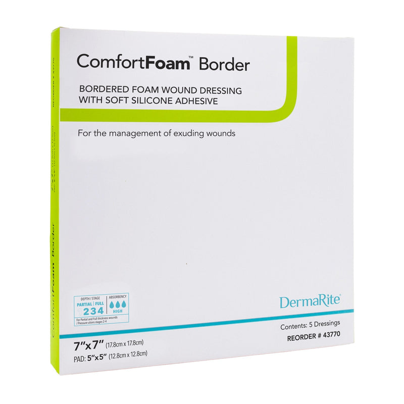 Sion Brands LLC ComfortFoam Bordered Foam Wound Dressing w/ Soft Silicone Adhesive, 7 x 7 Inch (5/BX) 