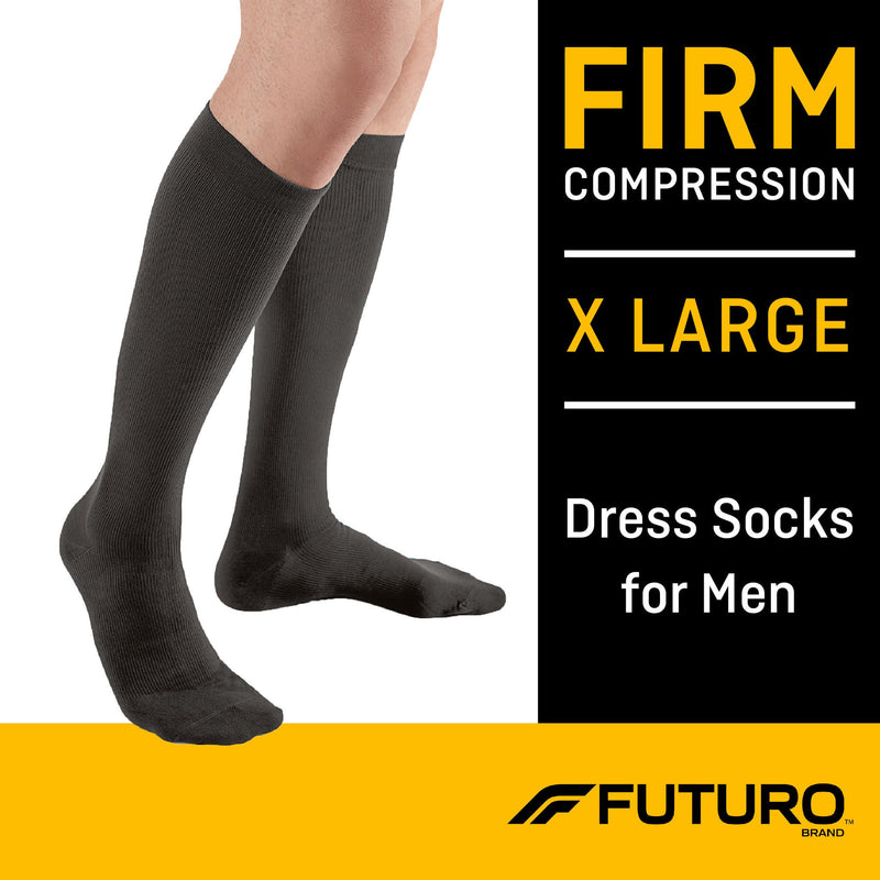 3M Futuro Lifestyle Compression Firm Dress Socks for Men, Black, X-Large (Pair)