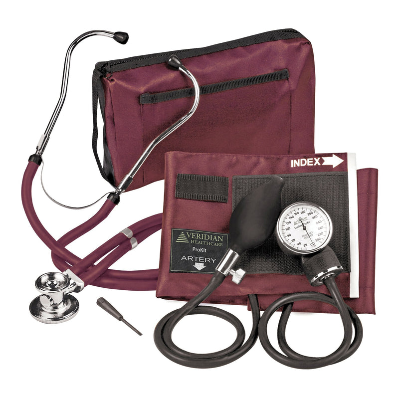 Sterling Series ProKit Aneroid Sphygmomanometer with Stethoscope, Burgundy (20/CS) 