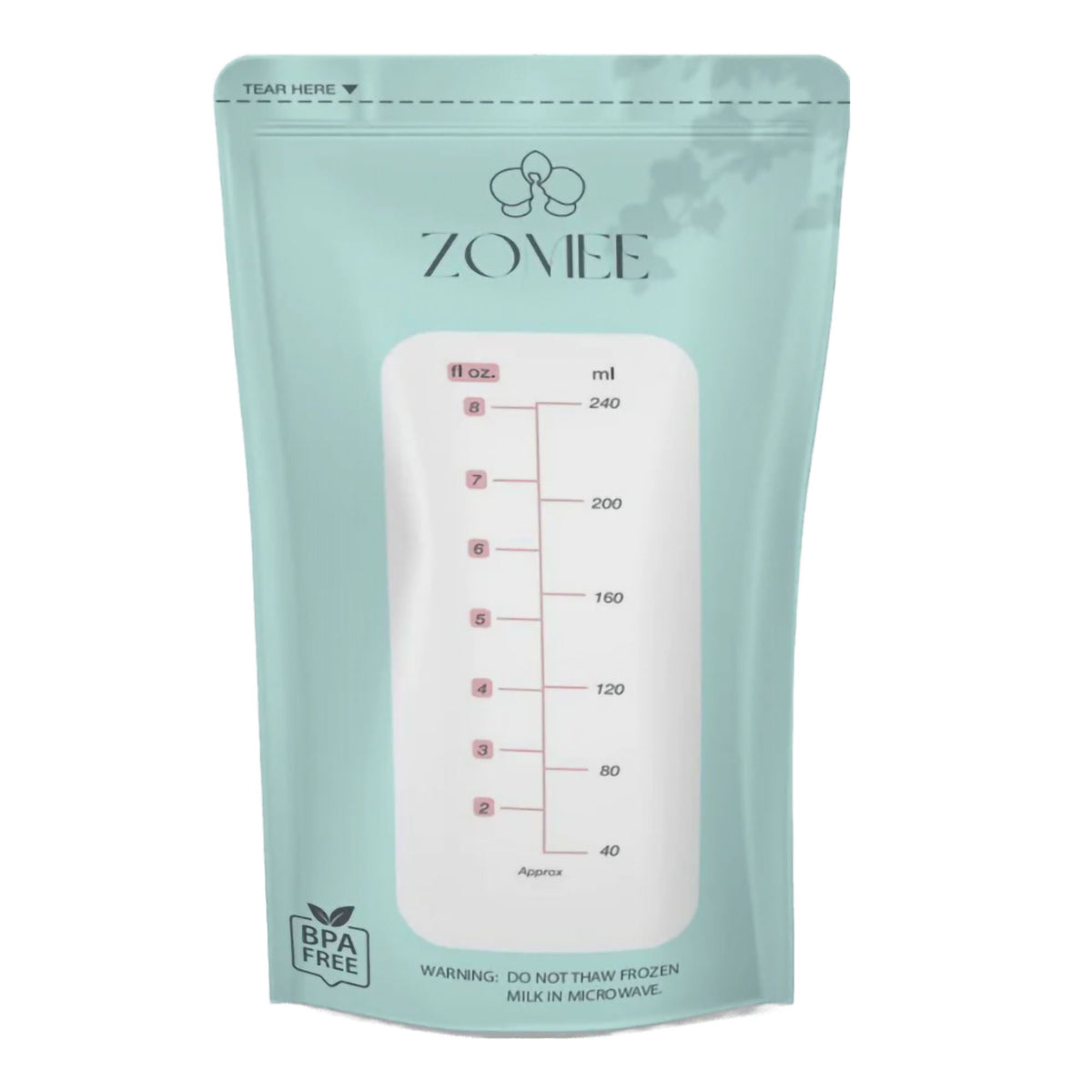 Breast Milk Storage Bag Zomee 8 oz. Food Grade Plastic Clear / Green (Case of 2000)