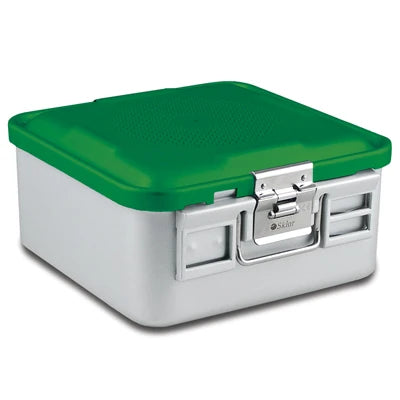 SklarLite Sterilization Container - Half-Size, Standard Lid, Non-Perforated Bottom, 11-1/4" x 11" x 5", Green - 10-4556