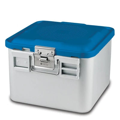 SklarLite Sterilization Container - Half-Size, Standard Lid, Non-Perforated Bottom, 11-1/4" x 11" x 8", Blue - 10-4650 