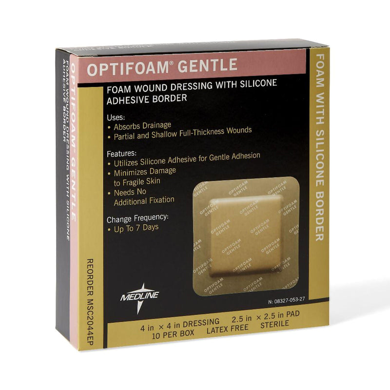 Optifoam Gentle Adhesive with Border Silicone Foam Dressing, 4 x 4 Inch (Case of 100)