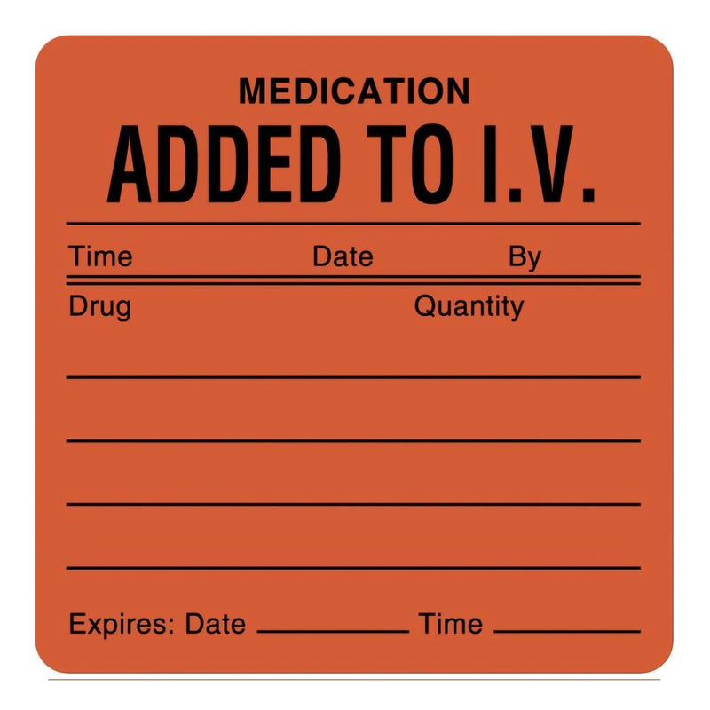 UAL Pre-Printed "Medication Added to I.V." Label, 2.5 x 2.5 Inch (Roll of 390)
