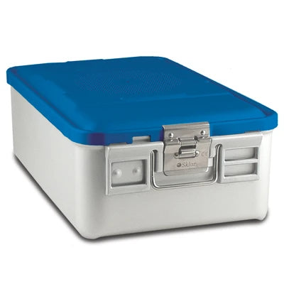 SklarLite Sterilization Container - Mid-Size, Standard Lid, Perforated Bottom, 18-1/4" x 11" x 6", Blue - 10-4412