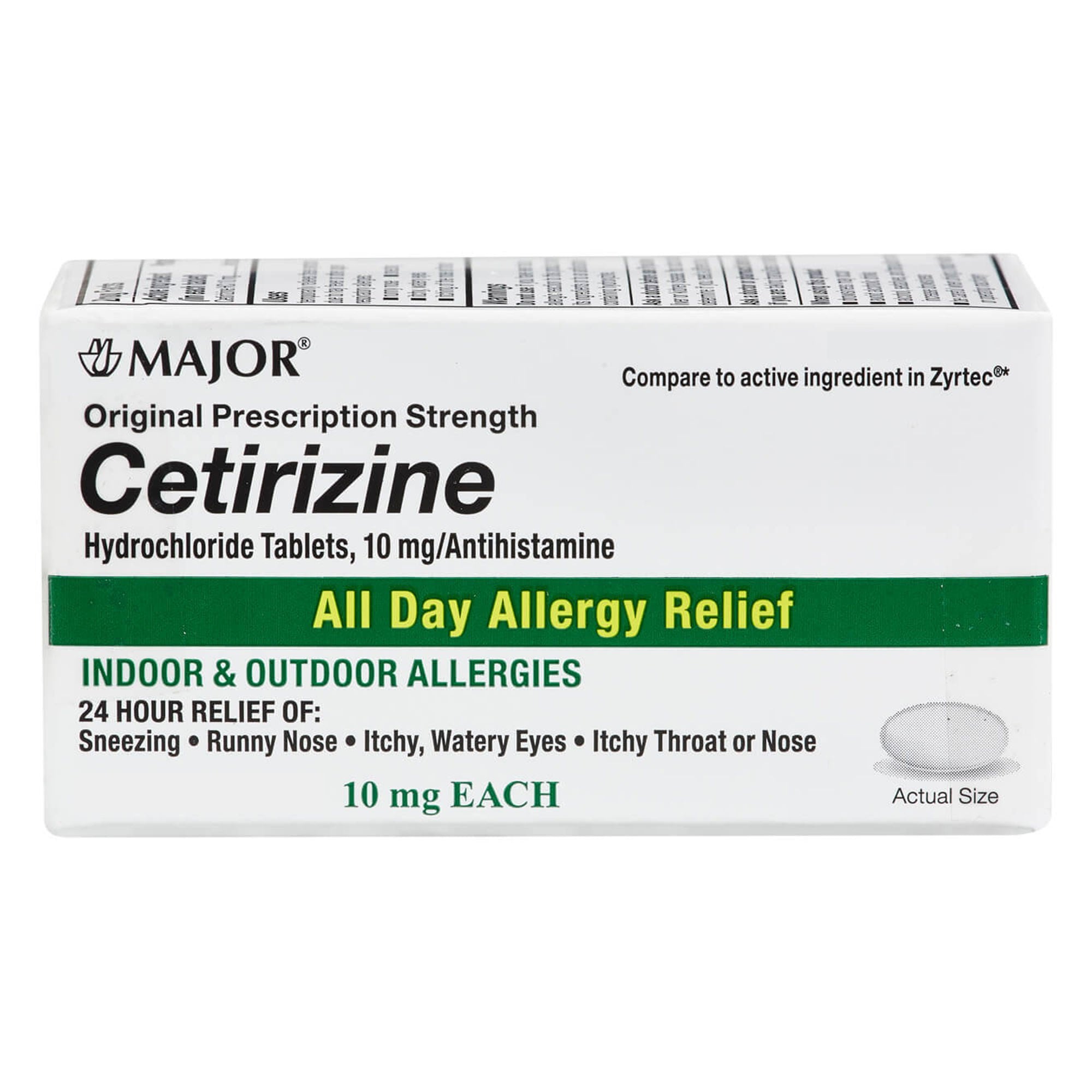 Major 10-mg Cetirizine All Day Allergy Relief Tablets (Bottle of 14) 