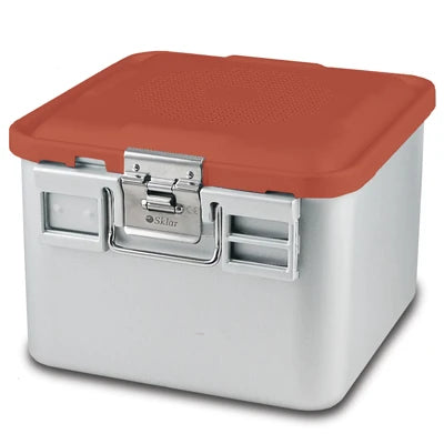 SklarLite Sterilization Container - Half-Size, Standard Lid, Non-Perforated Bottom, 11-1/4" x 11" x 8", Red - 10-4648 