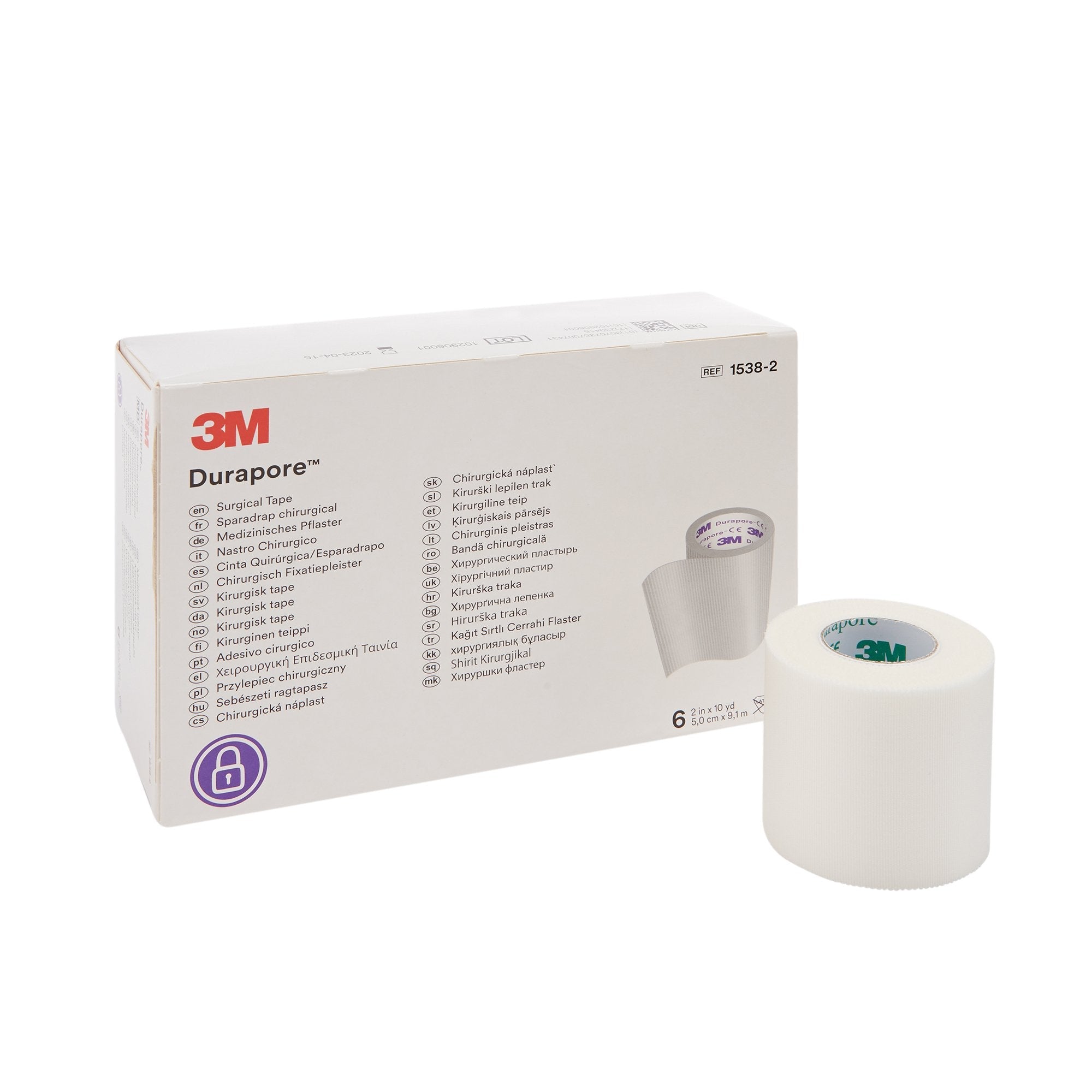 Solventum Corporation 3M Durapore Silk-Like Cloth Medical Tape, 2 Inch x 10 Yard, White (60/CS) 