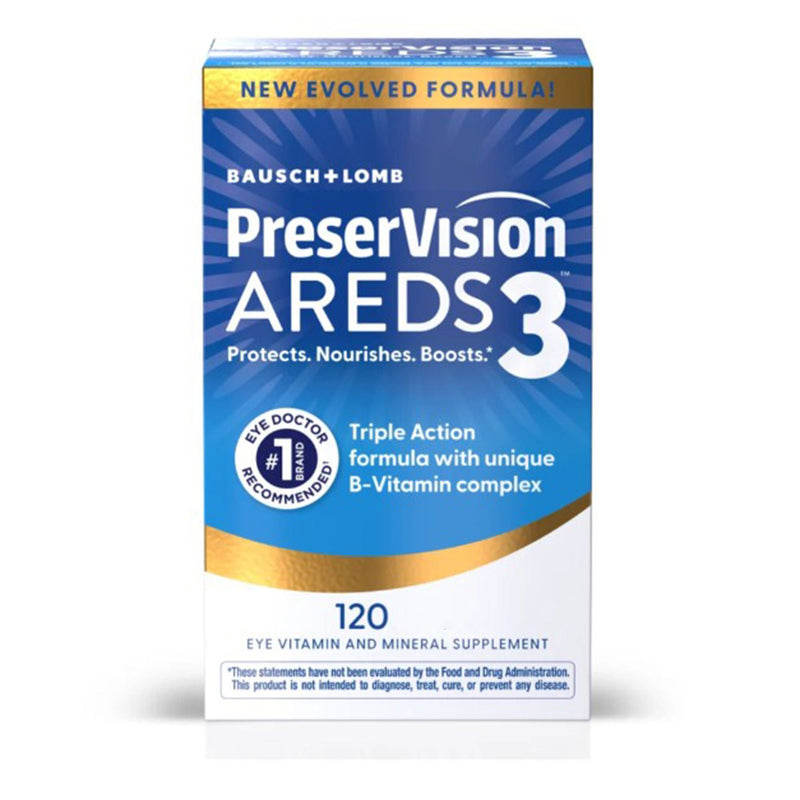 Eye Vitamin Supplement PreserVision Areds 3 Ascorbic Acid / Thiamin / Vitamin A / Vitamin B6 / Vitamini B12 / Vitamin E 450 mcg Soft Gel 120 Soft Gel (Box of 120)