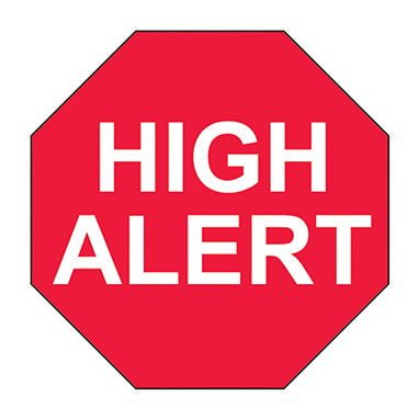 Pre-Printed Label Indeed Caution Label Red Paper HighAlert White Alert Label 3/4 Inch Diameter (Pack of 1000)