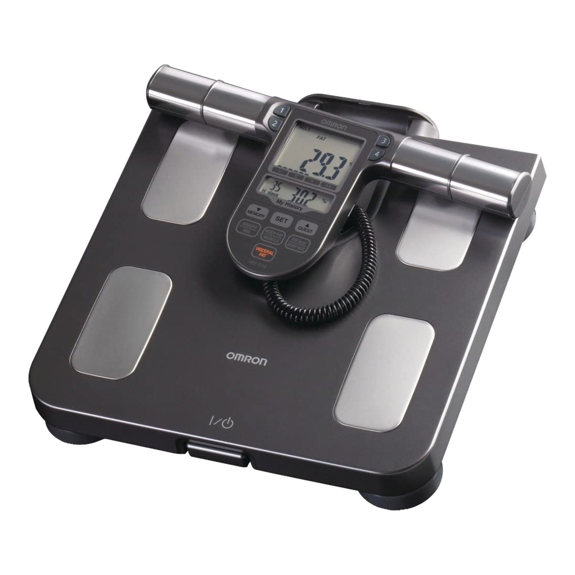 Total Body Composition Analyzer Step On OMRON LCD Display 330 lbs. Black / Silver Battery Operated 