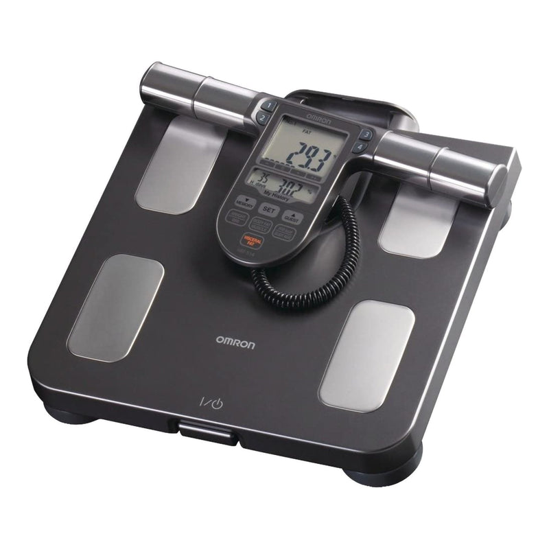 Total Body Composition Analyzer Step On OMRON LCD Display 330 lbs. Black / Silver Battery Operated 