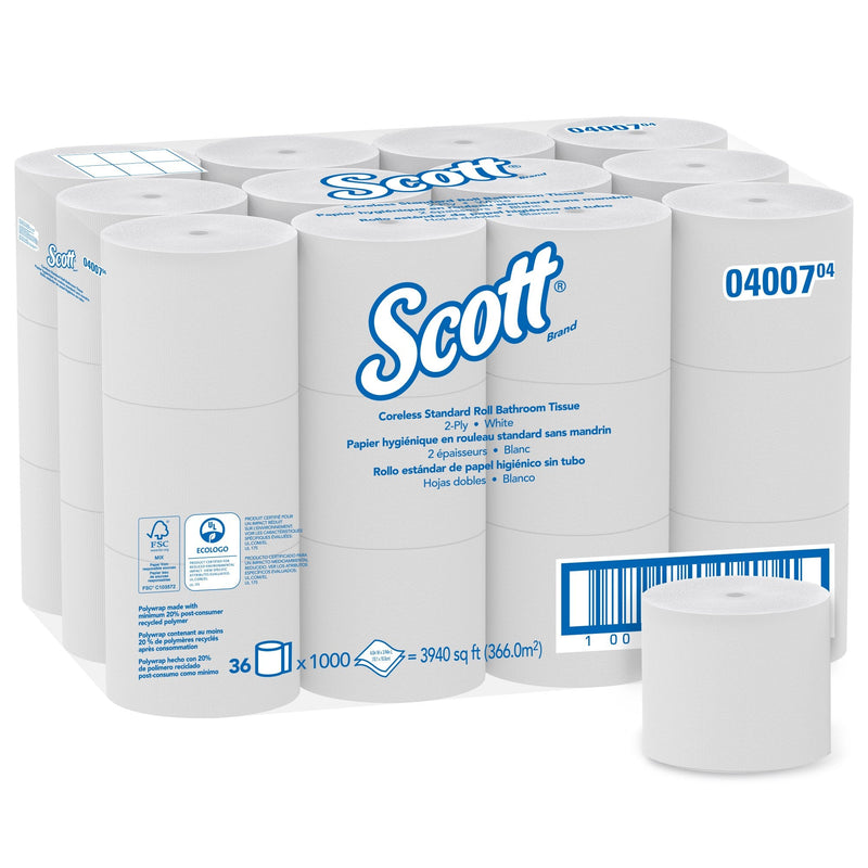 Kimberly Clark Scott Essential Toilet Tissue, 2-Ply, Standard Size, Coreless Roll (36/CS) 
