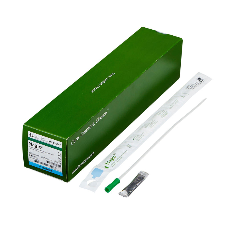 Urethral Catheter Magic3 Straight Tip Hydrophilic Coated Silicone 14 Fr. 16 Inch Length (Box of 30)
