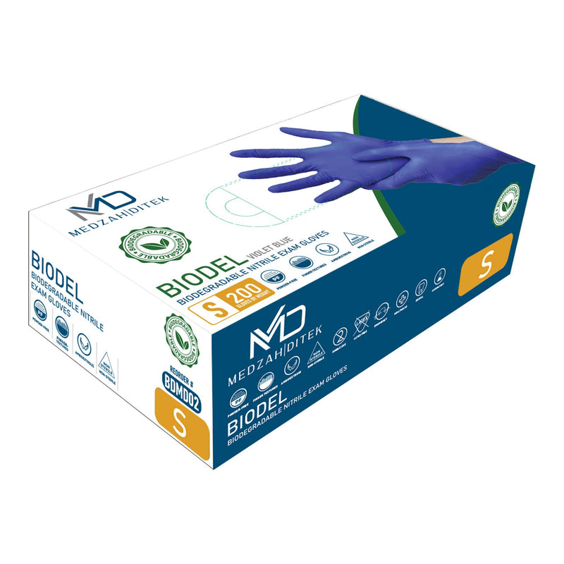 Exam Glove BIODEL Small 200 per Box NonSterile Nitrile Standard Cuff Length Textured Fingertips Violet Blue Chemo Tested / Fentanyl Tested (Case of 2000)