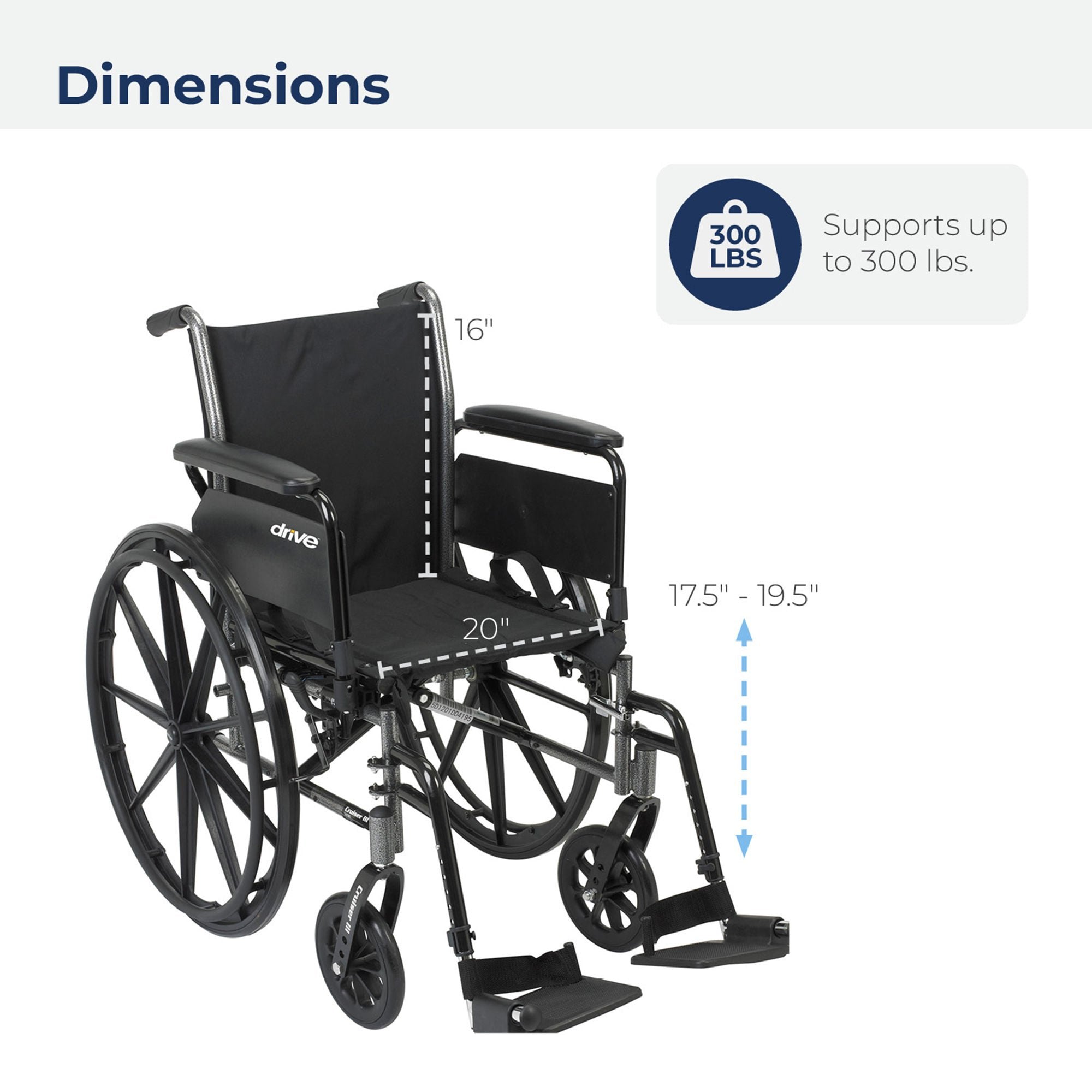 drive Cruiser III Lightweight Wheelchair, 20-Inch Seat Width 