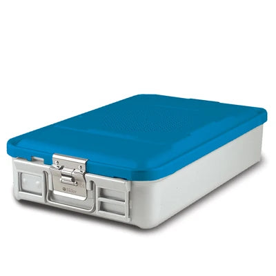 SklarLite Sterilization Container - Mid-Size, Safe Lid, Non-Perforated Bottom, 18-1/4" x 11" x 4", Blue - 10-4330