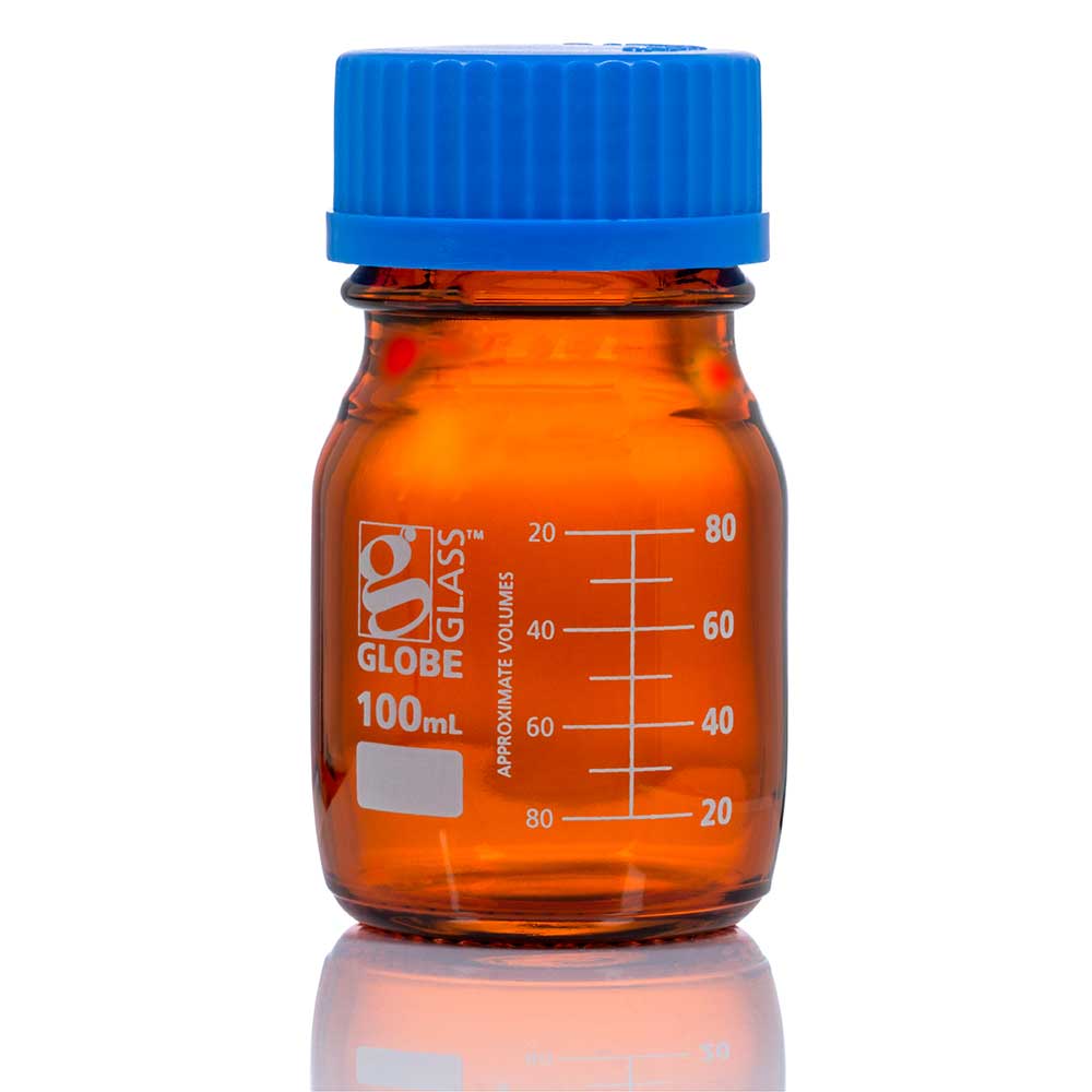 BOTTLE GLASS AMBER MEDIA 100MLGL45 SCRW CAP DL GRAD 10/BX