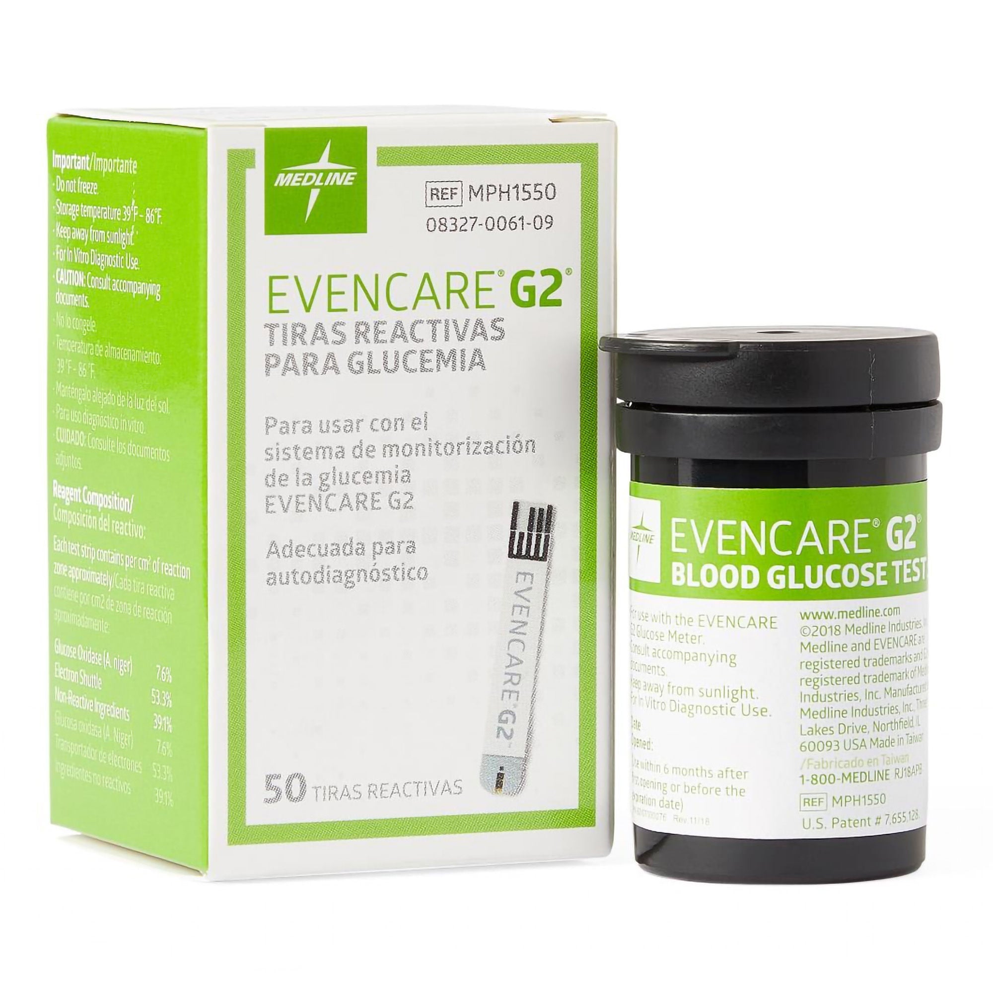 Blood Glucose Test Strips EvenCare G2 50 Strips per Pack For EvenCare G2 Blood Glucose Monitoring System (Case of 600)