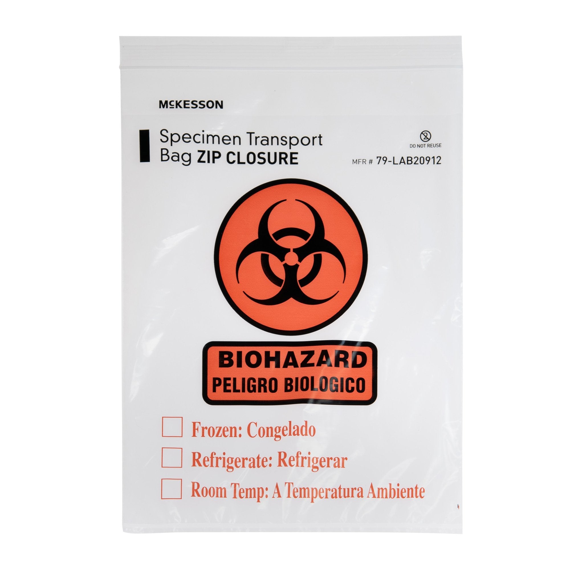 McKesson Brand McKesson Specimen Transport Bag with Document Pouch, Zip Closure, 9 x 12 Inch (10/CS)