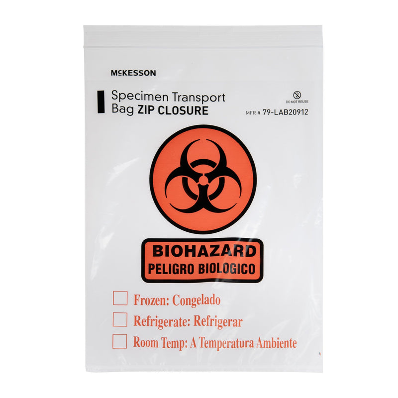 McKesson Specimen Transport Bag with Document Pouch, Zip Closure, 9 x 12 Inch (Case of 10)