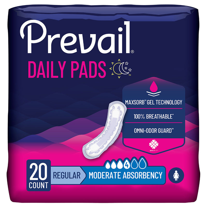 Prevail Daily Pads Moderate Bladder Control Pad, 9¼-Inch Length (Case of 72)