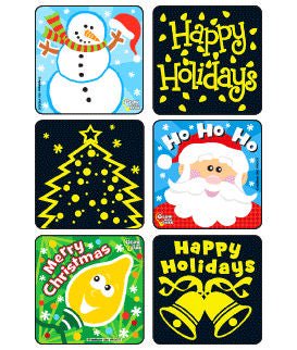 Sticker Kids Love Stickers 75 per Box Merry Christmas Glow-In-The-Dark , Assorted 2-1/2 X 2-1/2 Inch (Box of 90)