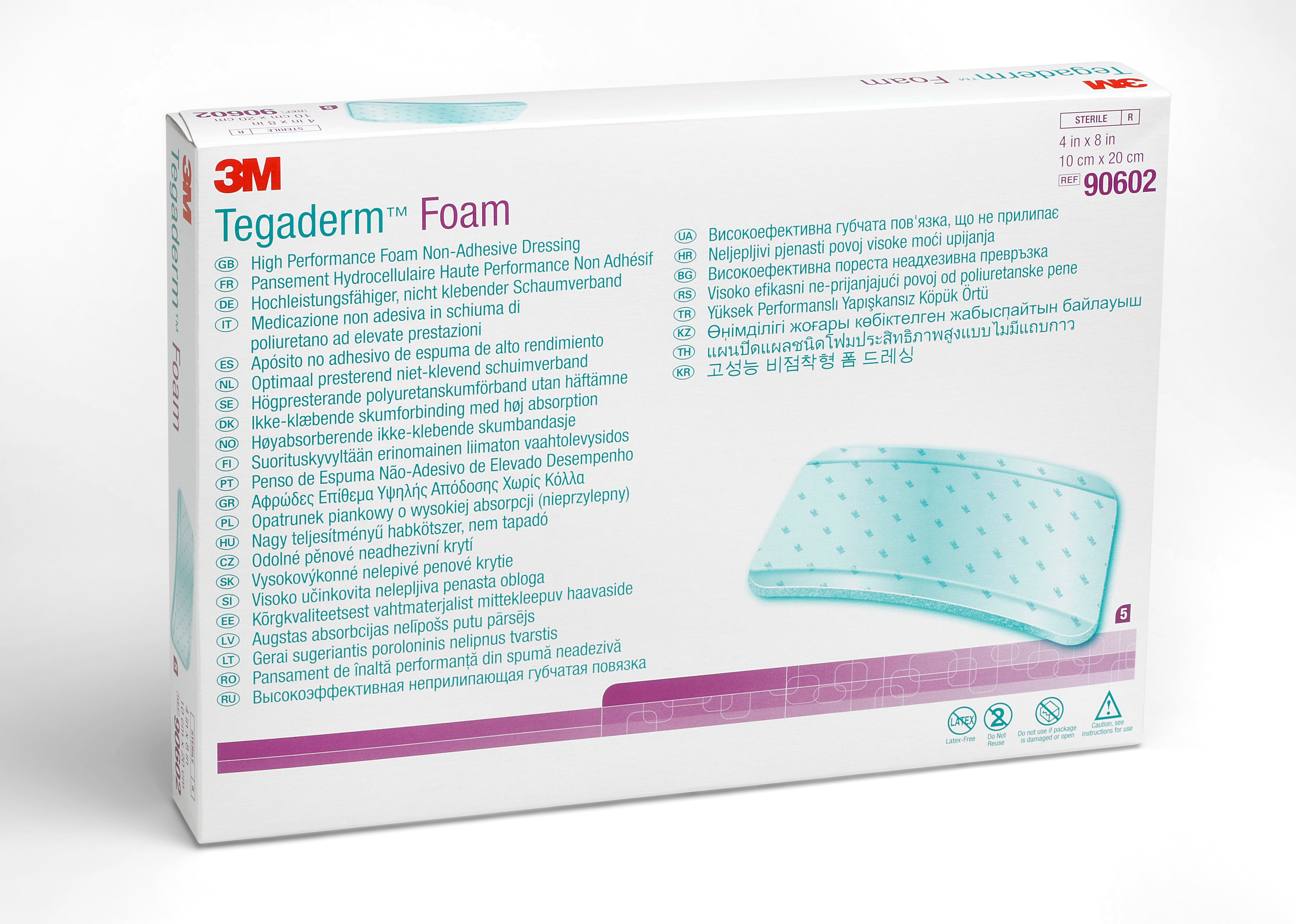 Solventum Corporation 3M Tegaderm High Performance Nonadhesive w/o Border Foam Dressing, 4 x 8 Inch (30/CS) 