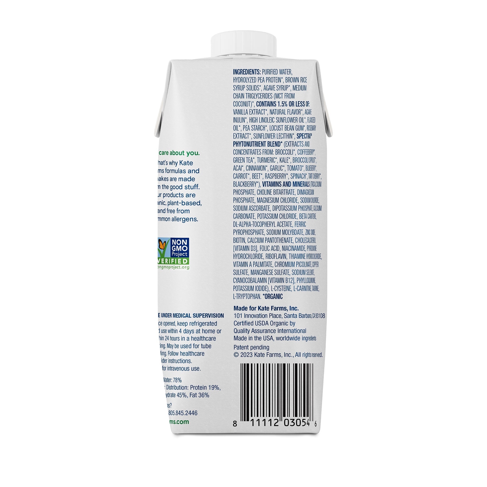 Kate Farms Kate Farms Peptide 1.0 Vanilla Sole-Source Nutrition Formula, 11-ounce Carton (12/CS) 