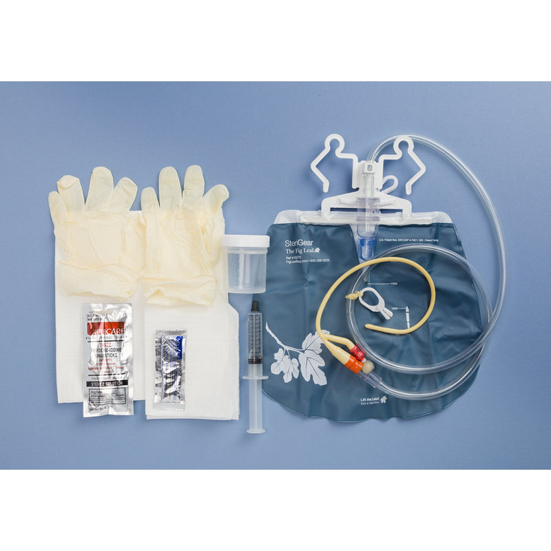 Indwelling Catheter Tray Fig Leaf Closed System / Foley 16 Fr. Silicone Coated Latex 