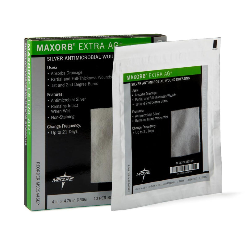 Medline Silver Alginate Dressing Maxorb Extra Ag+ 4 X 4-3/4 Inch Rectangle Sterile (MSC9445EP / CS)