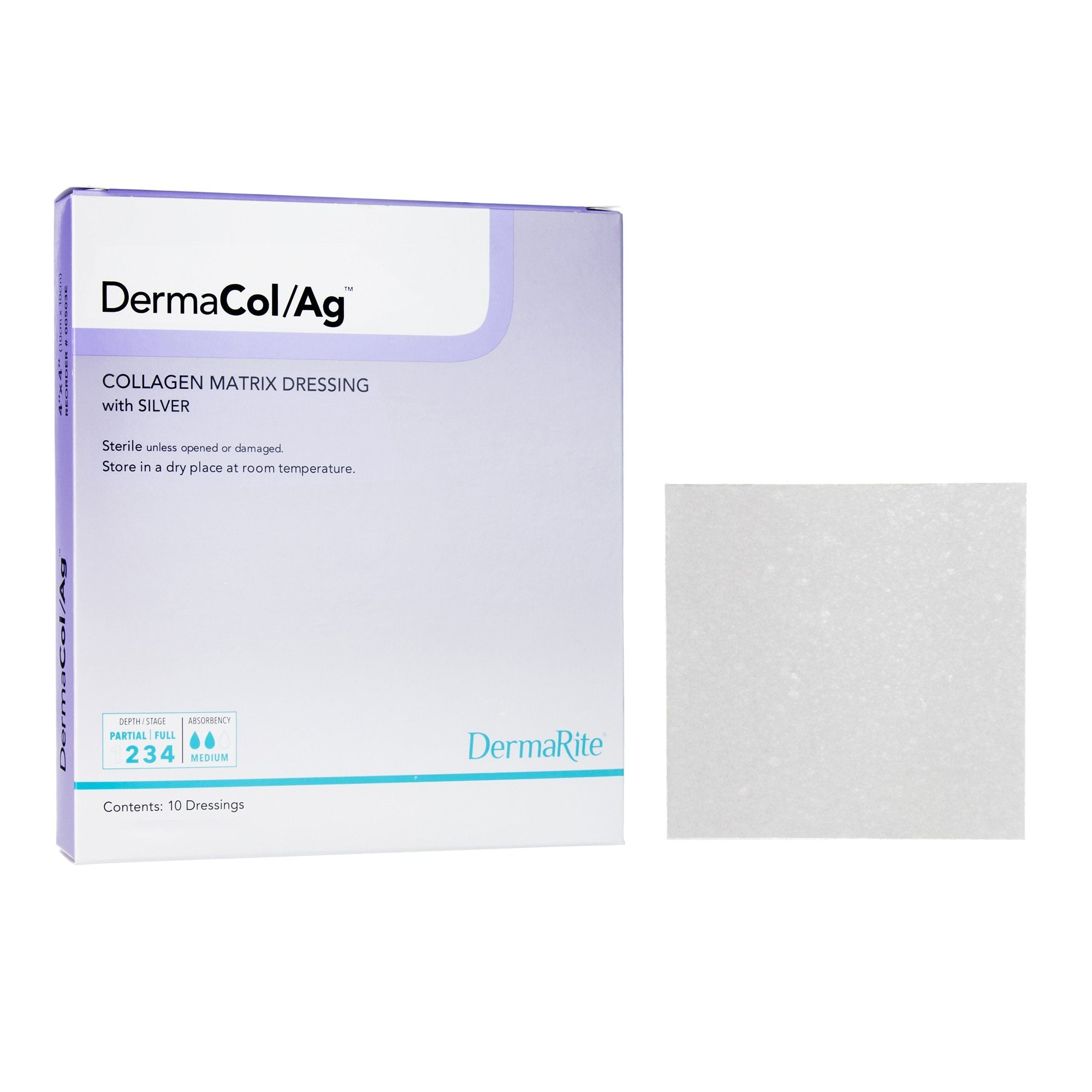 Silver Collagen Dressing DermaCol/Ag 2 X 2 Inch Square Sterile 