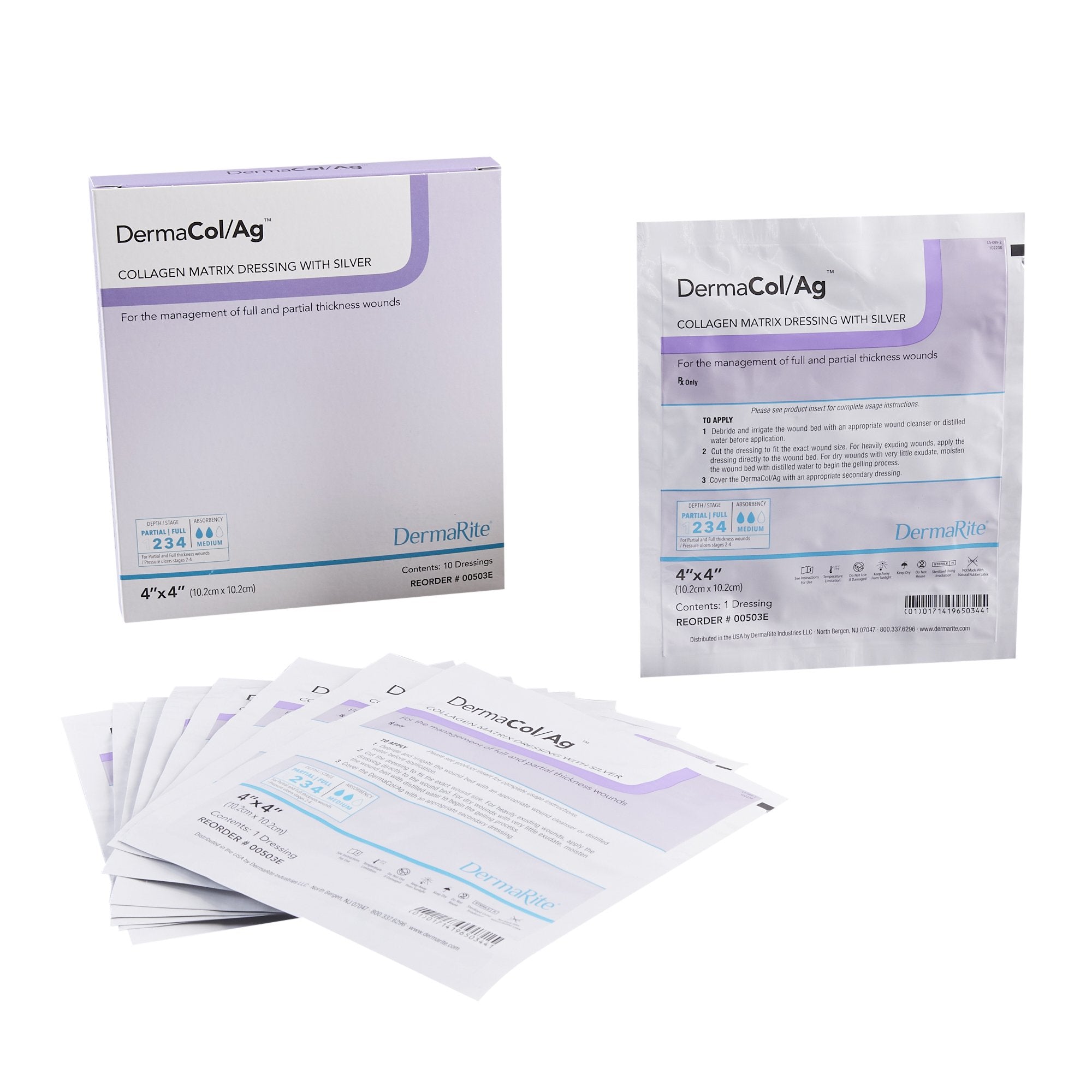 Silver Collagen Dressing DermaCol/Ag 4 X 4 Inch Square Sterile 
