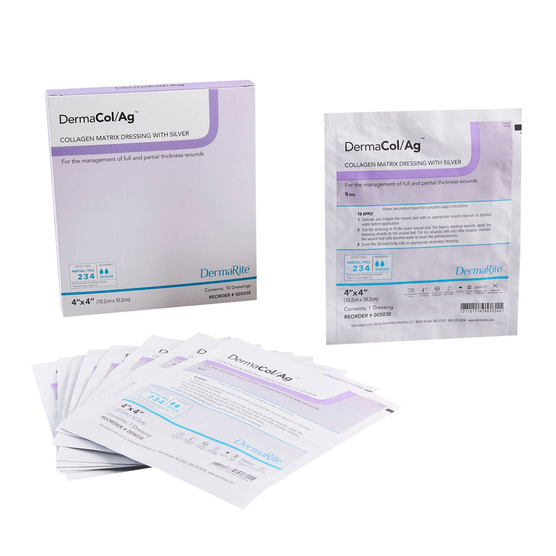 Silver Collagen Dressing DermaCol/Ag 4 X 4 Inch Square Sterile (Box of 10)