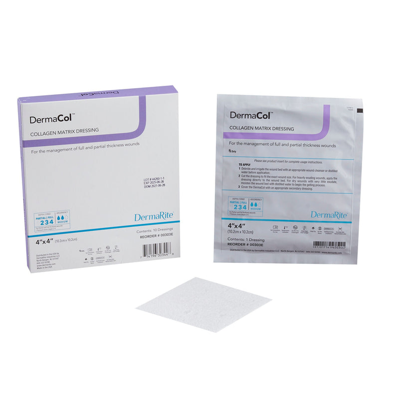 Collagen Dressing DermaCol 4 X 4 Inch Square Sterile (Box of 10)