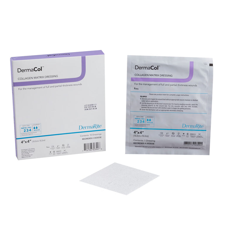 Collagen Dressing DermaCol 4 X 4 Inch Square Sterile (Box of 10)