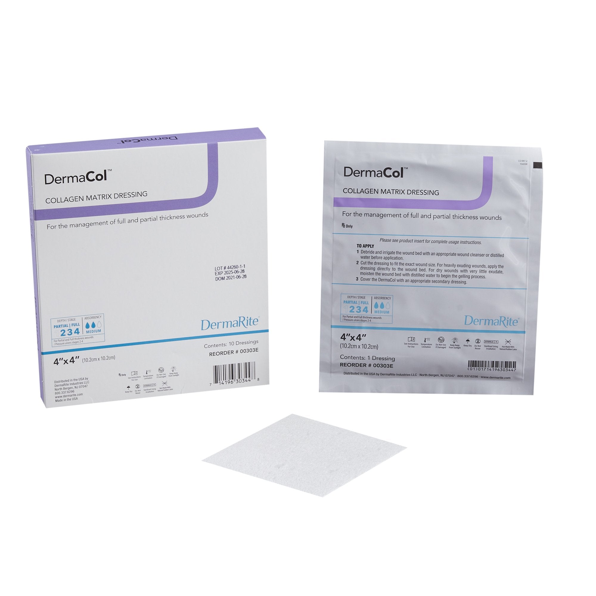 Collagen Dressing DermaCol 4 X 4 Inch Square Sterile 