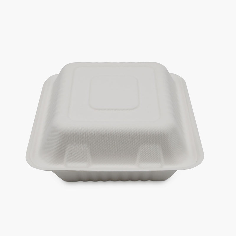 3 Compartment Clamshell Food Container Medd Max LLC 8 X 8 Inch White Compostable Bagasse (200/CS) 
