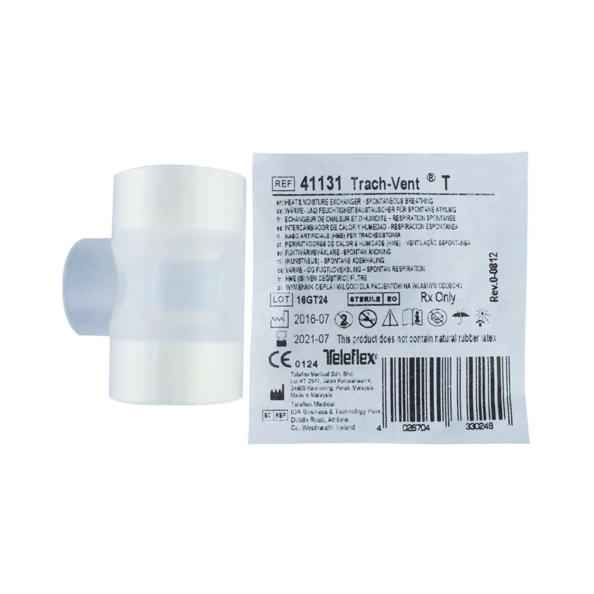 Heat and Moisture Exchanger-Trach Teleflex 32 mg H₂O/L @ VT 500 mL 0.33 cm H₂O @ 30 LPM Straight 