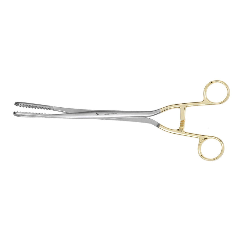 Obstetrical Forceps MedGyn Bierer 13 Inch Length OR / Surgical Grade Stainless Steel NonSterile NonLocking Finger Ring Handle Slightly Curved Fenestrated Serrated Oval Tips