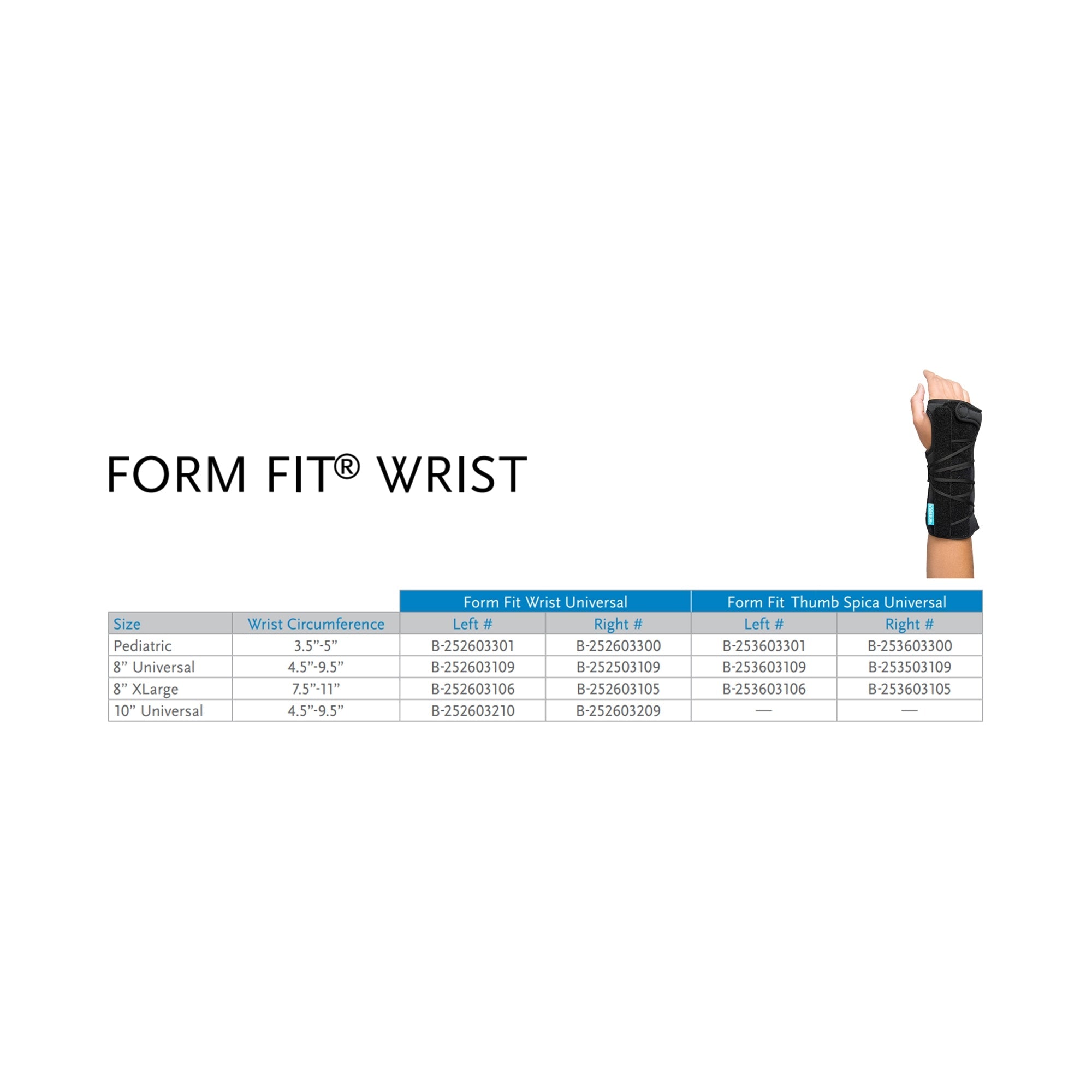 Wrist Brace Ossur Formfit Universal Aluminum / Copper / Cotton / Polyamide / Polyester / Polyurethane Left Hand Black One Size Fits Most 