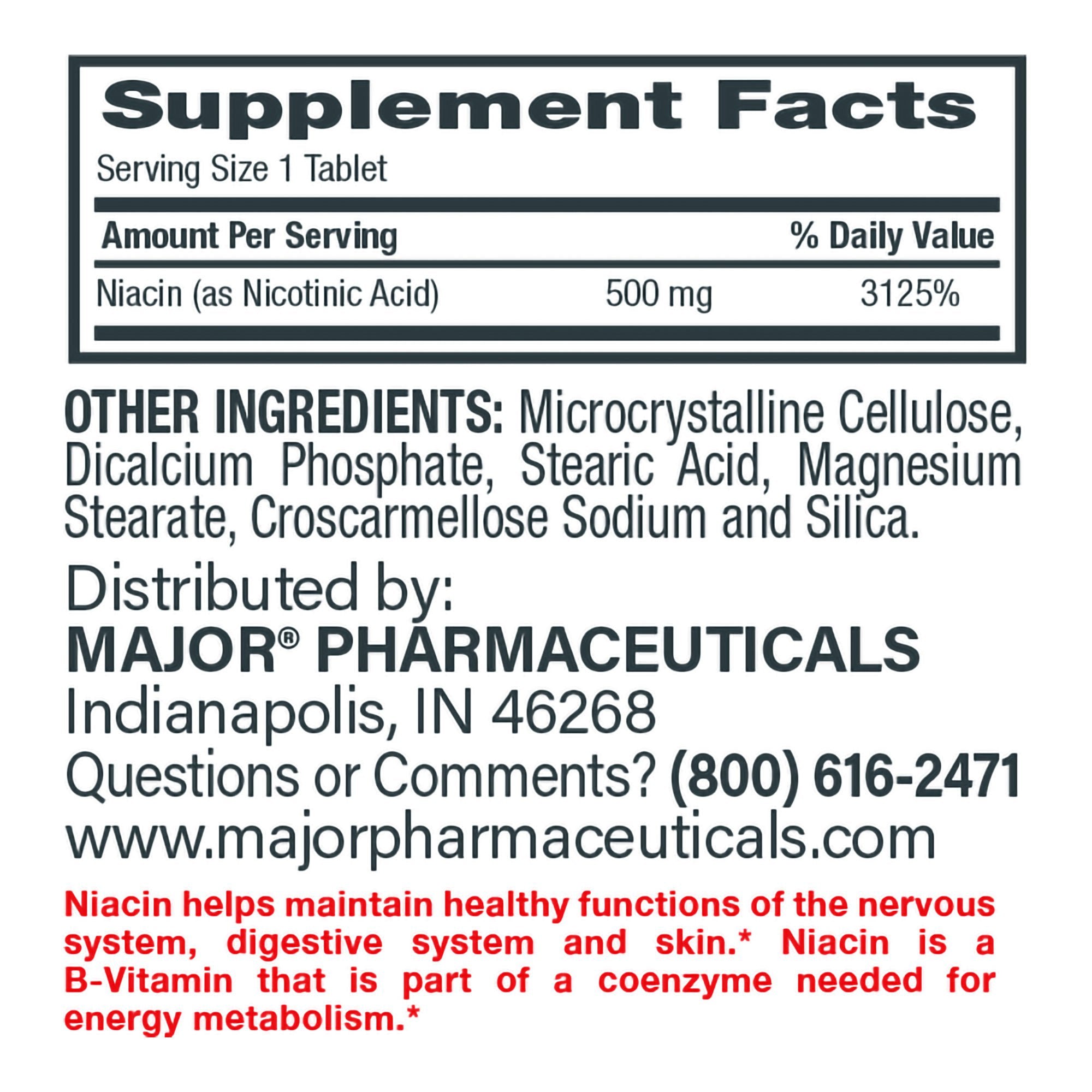 Major Vitamin B-3 Dietary Supplement (Bottle of 100) 
