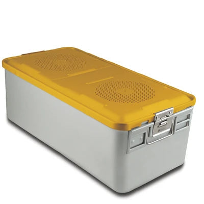 SklarLite Sterilization Container - Full-Size, Safe Lid, Perforated Bottom, 23" x 11" x 8", Yellow - 10-4182 